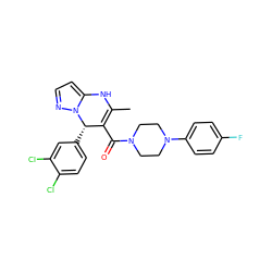 CC1=C(C(=O)N2CCN(c3ccc(F)cc3)CC2)[C@H](c2ccc(Cl)c(Cl)c2)n2nccc2N1 ZINC000034358631