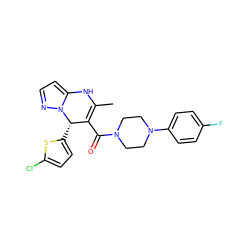 CC1=C(C(=O)N2CCN(c3ccc(F)cc3)CC2)[C@H](c2ccc(Cl)s2)n2nccc2N1 ZINC000040412989