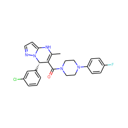 CC1=C(C(=O)N2CCN(c3ccc(F)cc3)CC2)[C@H](c2cccc(Cl)c2)n2nccc2N1 ZINC000034355577