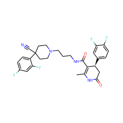 CC1=C(C(=O)NCCCN2CCC(C#N)(c3ccc(F)cc3F)CC2)[C@@H](c2ccc(F)c(F)c2)CC(=O)N1 ZINC000029393174