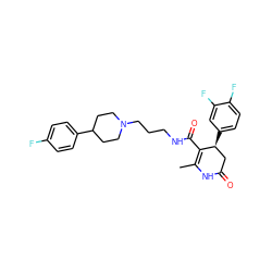 CC1=C(C(=O)NCCCN2CCC(c3ccc(F)cc3)CC2)[C@@H](c2ccc(F)c(F)c2)CC(=O)N1 ZINC000029391912