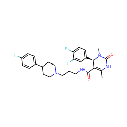 CC1=C(C(=O)NCCCN2CCC(c3ccc(F)cc3)CC2)[C@@H](c2ccc(F)c(F)c2)N(C)C(=O)N1 ZINC000013809194