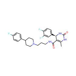 CC1=C(C(=O)NCCCN2CCC(c3ccc(F)cc3)CC2)[C@@H](c2ccc(F)c(F)c2)NC(=O)N1 ZINC000013809171