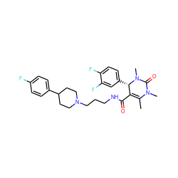 CC1=C(C(=O)NCCCN2CCC(c3ccc(F)cc3)CC2)[C@H](c2ccc(F)c(F)c2)N(C)C(=O)N1C ZINC000013809155