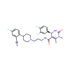 CC1=C(C(=O)NCCCN2CCC(c3ccc(F)cc3C#N)CC2)[C@@H](c2ccc(F)c(F)c2)NC(=O)N1C ZINC000013809196