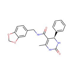 CC1=C(C(=O)NCc2ccc3c(c2)OCO3)[C@@H](c2ccccc2)NC(=O)N1 ZINC001772657670