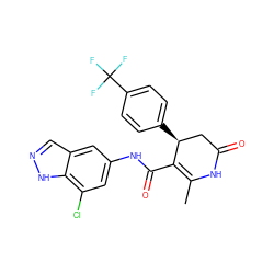 CC1=C(C(=O)Nc2cc(Cl)c3[nH]ncc3c2)[C@@H](c2ccc(C(F)(F)F)cc2)CC(=O)N1 ZINC000014954396