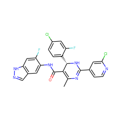 CC1=C(C(=O)Nc2cc3cn[nH]c3cc2F)[C@H](c2ccc(Cl)cc2F)NC(c2ccnc(Cl)c2)=N1 ZINC000034663497