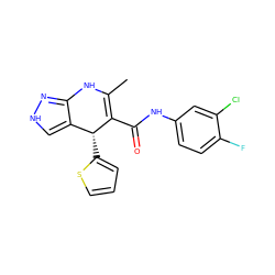 CC1=C(C(=O)Nc2ccc(F)c(Cl)c2)[C@H](c2cccs2)c2c[nH]nc2N1 ZINC000064417319