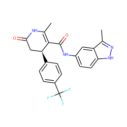 CC1=C(C(=O)Nc2ccc3[nH]nc(C)c3c2)[C@@H](c2ccc(C(F)(F)F)cc2)CC(=O)N1 ZINC000014954376