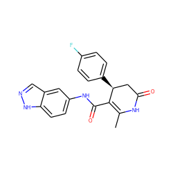 CC1=C(C(=O)Nc2ccc3[nH]ncc3c2)[C@@H](c2ccc(F)cc2)CC(=O)N1 ZINC000014954348