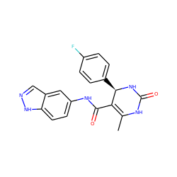 CC1=C(C(=O)Nc2ccc3[nH]ncc3c2)[C@@H](c2ccc(F)cc2)NC(=O)N1 ZINC000014954339