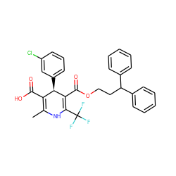 CC1=C(C(=O)O)[C@@H](c2cccc(Cl)c2)C(C(=O)OCCC(c2ccccc2)c2ccccc2)=C(C(F)(F)F)N1 ZINC000028568402