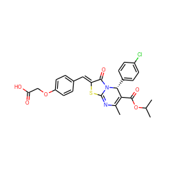 CC1=C(C(=O)OC(C)C)[C@@H](c2ccc(Cl)cc2)n2c(s/c(=C\c3ccc(OCC(=O)O)cc3)c2=O)=N1 ZINC000002049688