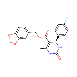 CC1=C(C(=O)OCc2ccc3c(c2)OCO3)[C@@H](c2ccc(F)cc2)NC(=O)N1 ZINC000000812918