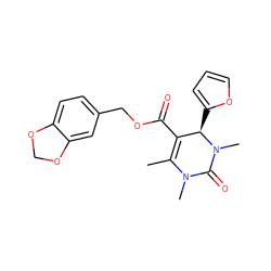 CC1=C(C(=O)OCc2ccc3c(c2)OCO3)[C@@H](c2ccco2)N(C)C(=O)N1C ZINC000095589274