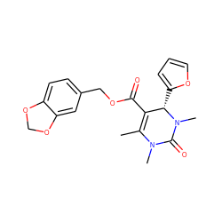 CC1=C(C(=O)OCc2ccc3c(c2)OCO3)[C@H](c2ccco2)N(C)C(=O)N1C ZINC000095587021