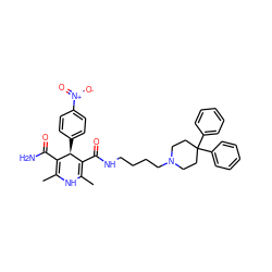 CC1=C(C(N)=O)[C@@H](c2ccc([N+](=O)[O-])cc2)C(C(=O)NCCCCN2CCC(c3ccccc3)(c3ccccc3)CC2)=C(C)N1 ZINC000028342202