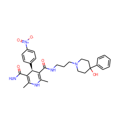 CC1=C(C(N)=O)[C@@H](c2ccc([N+](=O)[O-])cc2)C(C(=O)NCCCN2CCC(O)(c3ccccc3)CC2)=C(C)N1 ZINC000013782497