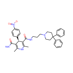 CC1=C(C(N)=O)[C@@H](c2ccc([N+](=O)[O-])cc2)C(C(=O)NCCCN2CCC(c3ccccc3)(c3ccccc3)CC2)=C(C)N1 ZINC000014294576