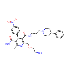 CC1=C(C(N)=O)[C@@H](c2ccc([N+](=O)[O-])cc2)C(C(=O)NCCCN2CCC(c3ccccc3)CC2)=C(COCCN)N1 ZINC000026727249