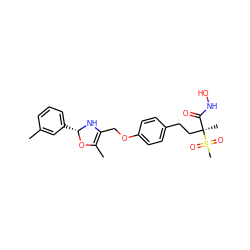 CC1=C(COc2ccc(CC[C@@](C)(C(=O)NO)S(C)(=O)=O)cc2)N[C@@H](c2cccc(C)c2)O1 ZINC000169686520