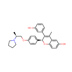 CC1=C(c2cccc(O)c2)[C@H](c2ccc(OC[C@H](C)N3CCCC3)cc2)Oc2ccc(O)cc21 ZINC000144239206