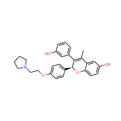 CC1=C(c2cccc(O)c2)[C@H](c2ccc(OCCN3CCCC3)cc2)Oc2ccc(O)cc21 ZINC000144066636