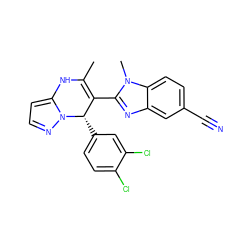 CC1=C(c2nc3cc(C#N)ccc3n2C)[C@H](c2ccc(Cl)c(Cl)c2)n2nccc2N1 ZINC000045252889