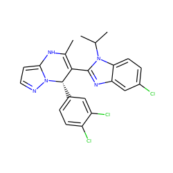 CC1=C(c2nc3cc(Cl)ccc3n2C(C)C)[C@H](c2ccc(Cl)c(Cl)c2)n2nccc2N1 ZINC000045320104