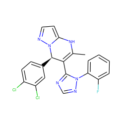 CC1=C(c2ncnn2-c2ccccc2F)[C@@H](c2ccc(Cl)c(Cl)c2)n2nccc2N1 ZINC000101668766