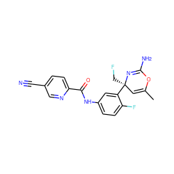 CC1=C[C@@](CF)(c2cc(NC(=O)c3ccc(C#N)cn3)ccc2F)N=C(N)O1 ZINC000147616251