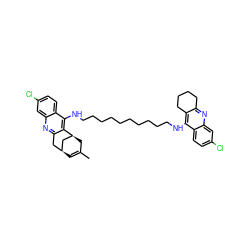 CC1=C[C@H]2Cc3nc4cc(Cl)ccc4c(NCCCCCCCCCCNc4c5c(nc6cc(Cl)ccc46)CCCC5)c3[C@@H](C1)C2 ZINC000084614740