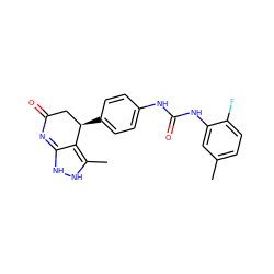 CC1=C2C(=NC(=O)C[C@H]2c2ccc(NC(=O)Nc3cc(C)ccc3F)cc2)NN1 ZINC000207284901