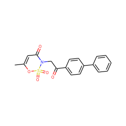 CC1=CC(=O)N(CC(=O)c2ccc(-c3ccccc3)cc2)S(=O)(=O)O1 ZINC000653686896