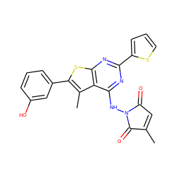 CC1=CC(=O)N(Nc2nc(-c3cccs3)nc3sc(-c4cccc(O)c4)c(C)c23)C1=O ZINC000138798368