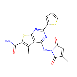 CC1=CC(=O)N(Nc2nc(-c3cccs3)nc3sc(C(N)=O)c(C)c23)C1=O ZINC000146700902