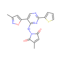 CC1=CC(=O)N(Nc2nc(-c3cccs3)ncc2-c2cc(C)no2)C1=O ZINC000029400701