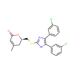 CC1=CC(=O)O[C@@H](CSc2nc(-c3cccc(Cl)c3)c(-c3cccc(Cl)c3)[nH]2)C1 ZINC000013730537