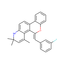 CC1=CC(C)(C)Nc2ccc3c(c21)/C(=C/c1cccc(F)c1)Oc1ccccc1-3 ZINC000012404509