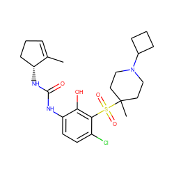 CC1=CCC[C@H]1NC(=O)Nc1ccc(Cl)c(S(=O)(=O)C2(C)CCN(C3CCC3)CC2)c1O ZINC001772573955