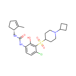 CC1=CCC[C@H]1NC(=O)Nc1ccc(Cl)c(S(=O)(=O)C2CCN(C3CCC3)CC2)c1O ZINC001772655178