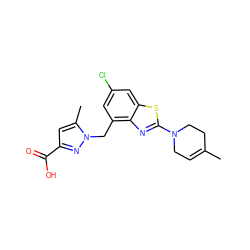 CC1=CCN(c2nc3c(Cn4nc(C(=O)O)cc4C)cc(Cl)cc3s2)CC1 ZINC000208136188