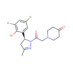 CC1=NN(C(=O)CN2CCC(=O)CC2)[C@H](c2cc(Br)cc(Br)c2O)C1 ZINC000299869368