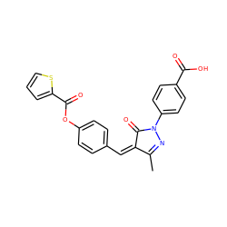 CC1=NN(c2ccc(C(=O)O)cc2)C(=O)/C1=C\c1ccc(OC(=O)c2cccs2)cc1 ZINC000013122224