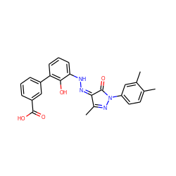 CC1=NN(c2ccc(C)c(C)c2)C(=O)/C1=N\Nc1cccc(-c2cccc(C(=O)O)c2)c1O ZINC000011679756