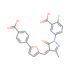 CC1=NN(c2ccc(Cl)c(C(=O)O)c2)C(=O)/C1=C\c1ccc(-c2ccc(C(=O)O)cc2)o1 ZINC000013120492