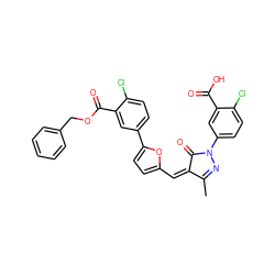 CC1=NN(c2ccc(Cl)c(C(=O)O)c2)C(=O)/C1=C\c1ccc(-c2ccc(Cl)c(C(=O)OCc3ccccc3)c2)o1 ZINC000113859935