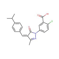 CC1=NN(c2ccc(Cl)c(C(=O)O)c2)C(=O)/C1=C\c1ccc(C(C)C)cc1 ZINC000004471247