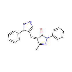 CC1=NN(c2ccccc2)C(=O)/C1=C\c1c[nH]nc1-c1ccccc1 ZINC000012412825